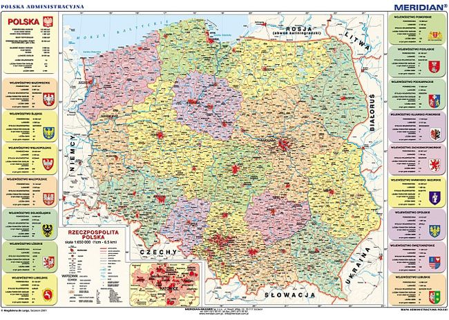 Pomoc dydaktyczna Mapa administracyjna Polski - mapa ścienna Meridian ...