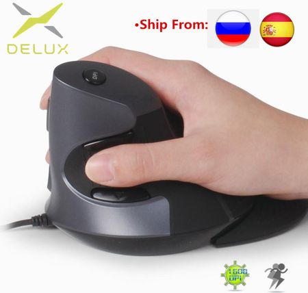 AliExpress  Delux M618 ergonomiczna pionowa przewodowa mysz biurowa 6 przycisków 600/1000/1600 DPI optyczna