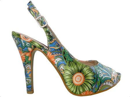 Kolorowe sandałki na szpilce i platformie buty w kwiaty