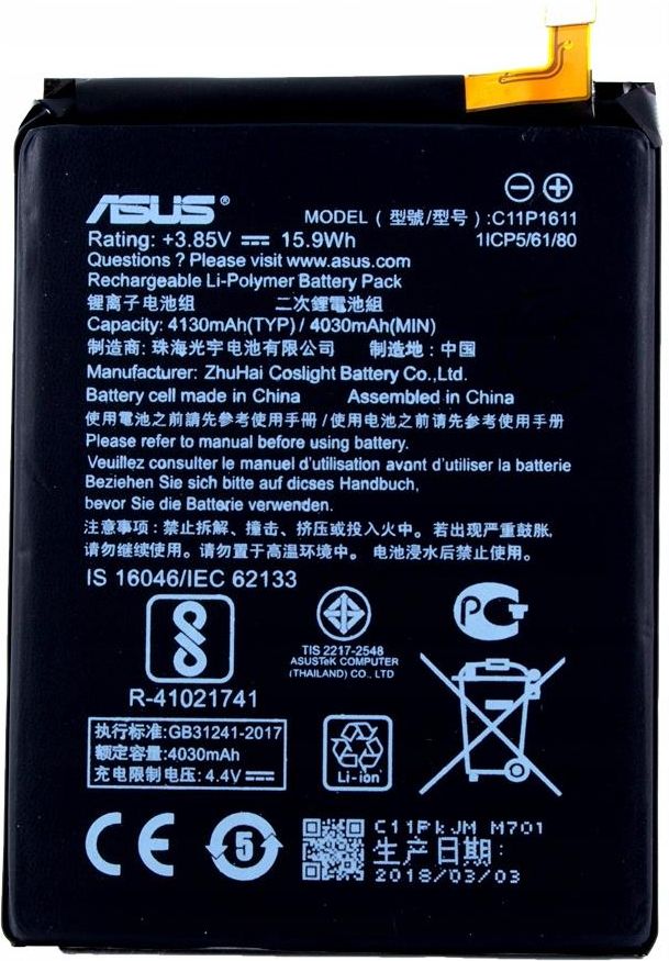 TECHTEK Batteria 3000mAh Li-Polymer Per Asus ZenFone 3 Deluxe, Sostituisce C11P1605 (1ICP4/64/76), 3.85V - Colore Nero - 5