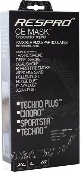 Maska antysmogowa Respro Ce Techno Mask - Black L - zdjęcie 2 Maska antysmogowa Respro Ce Techno Mask - Black L
