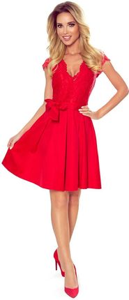 Czerwona Wieczorowa Rozkloszowana Sukienka z Koronką