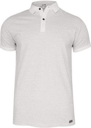 Biała Elegancka Koszulka Polo, Męska, Krótki Rękaw -Just Yuppi- T-shirt, w Czarne Kropki, Groszki TSJTYUPPOLO10021kol1bialy