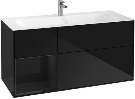 Villeroy&Boch Finion szafka pod umywalkę 120cm z otwartą półką i oświetleniem ściennym glossy black lacquer czarny G060PHPH