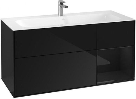 Villeroy&Boch Finion szafka pod umywalkę 120cm z otwartą półką i oświetleniem ściennym glossy black lacquer czarny G070PHPH