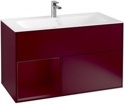 Villeroy&Boch Finion szafka pod umywalkę 100cm z otwartą półką i oświetleniem ściennym Peony Matt Lacquer bordowy G030HBHB