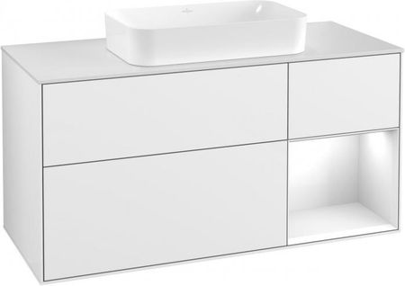 Villeroy&Boch Finion szafka pod umywalkę z 1 otwartą półką i oświetleniem ściennym 120 cm  Glossy White Lacquer biały G301GFGF