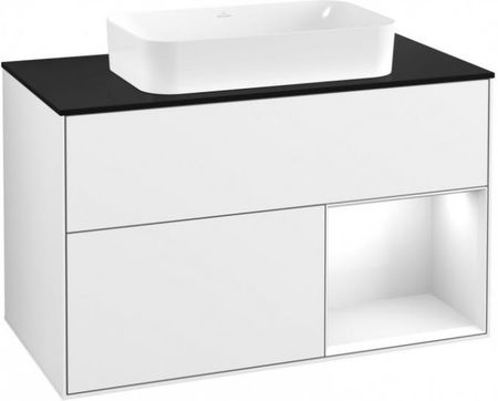 Villeroy&Boch Finion szafka pod umywalkę 100 cm z 2 szufladami z otwartą półką Glossy White Lacquer biały F662GFGF