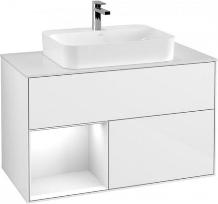 Villeroy&Boch Finion szafka pod umywalkę 100 cm z 2 szufladami, otwartą półką i oświetleniem LED Glossy White Lacquer biały G361GFGF