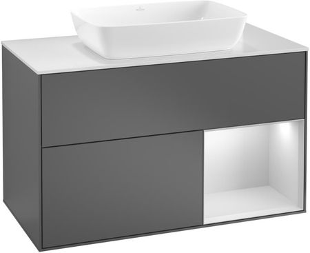Villeroy&Boch Finion szafka pod umywalkę 100 cm z 2 szufladami, z otwartą półką i oświetleniem LED Anthracite Matt Lacquer grafit G781GKGK