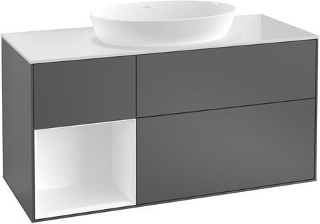 Villeroy&Boch Finion szafka pod umywalkę 120 cm z 3 szufladami, otwartą półką i oświetleniem LED Anthracite Matt Lacquer grafit G941GKGK