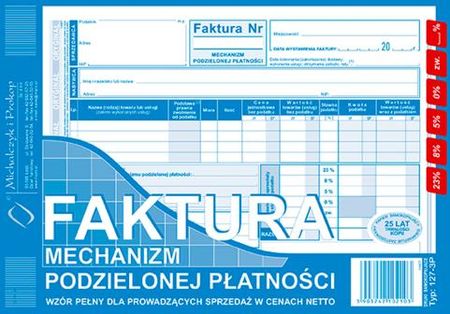 Michalczyk i Prokop Faktura Mechanizm Podzielonej Płatności Dla Prowadzących Sprzedaż w Cenach Netto A5 127-3P Mip