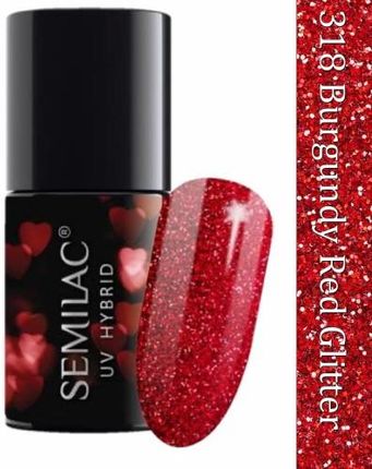 Semilac 318 VALENTINE Burgundy Red Glitter 7ml