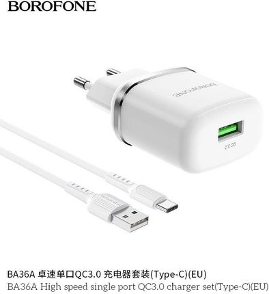 Borofone 18W z QC3.0 FCP AFC kabel USBC 1m w zestawie biały (BFOBZ12W)
