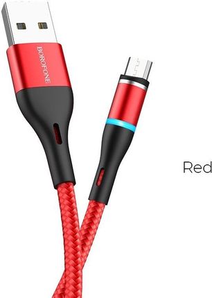 Borofone kabel ładowania USBA do micro magnetycznie dopinaną końcówką i podświetleniem czerwony (BFOBX25LW)