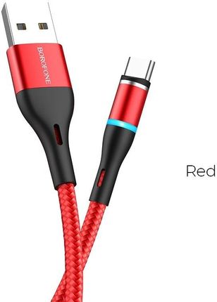 Borofone kabel ładowania USB-A do USB-C z magnetycznie dopinaną końcówką i podświetleniem czerwony (BFOBX25CR)