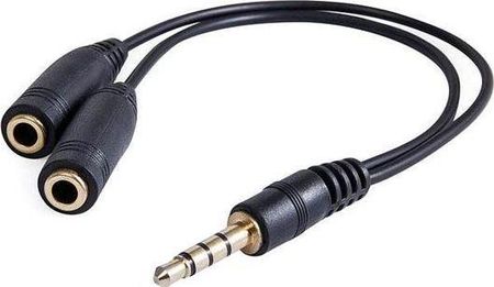 Adapter AV Audio Redukcja, Jack, Jack (3,5 mm) M (4-pólový)-Jack (3,5mm) 2x F, 0.2, stereo, czarna, Logo