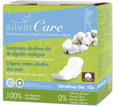 Podpaski Silver Care, ultracienkie z organicznej bawełny, ze skrzydełkami, na dzień, 10szt.