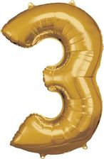Zdjęcie Amscan Balon Foliowy Cyfra 3 Złoty Amscan 34" - Warta