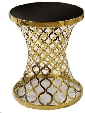 Meble Glamour Czarny Stolik Kawowy Z Orientalną Złotą Podstawą 60x56,5cm