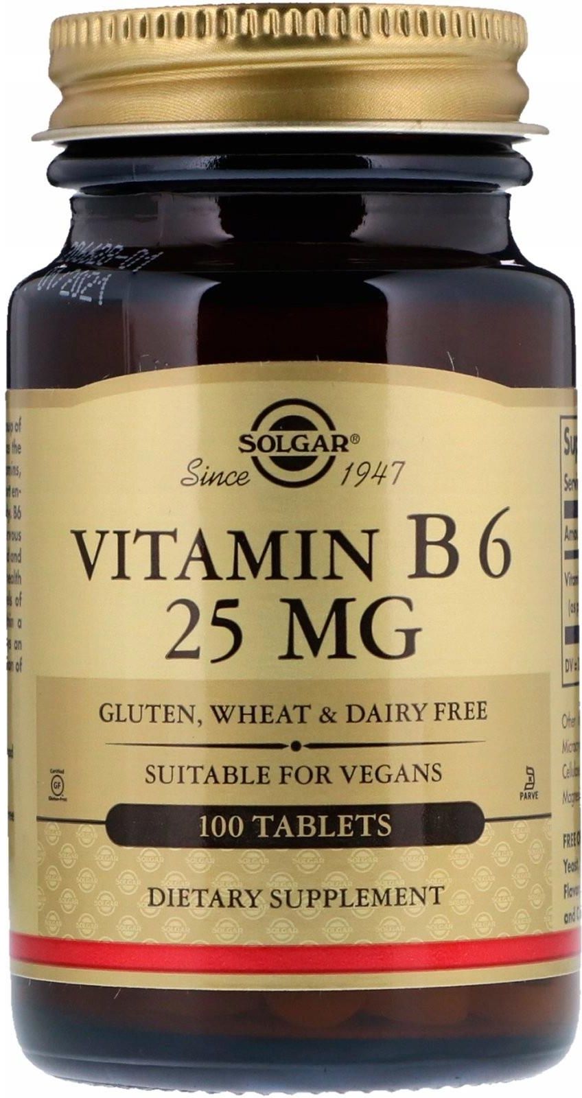 Solgar, Witamina B6, 25 mg, 100 tabletek - Opinie i ceny na Ceneo.pl
