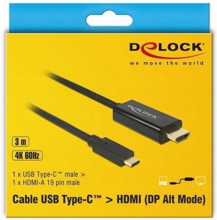 Delock Kabel adapter USB-C - HDMI (DisplayPort Alternate Mode) M/M 3m czarny