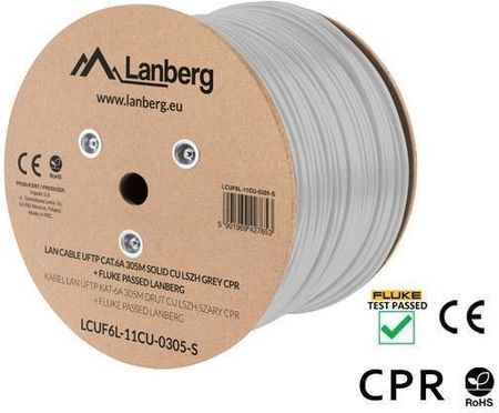 Lanberg Kabel UFTP kat. 6A 305m drut CU szary CPR+ fluke passed