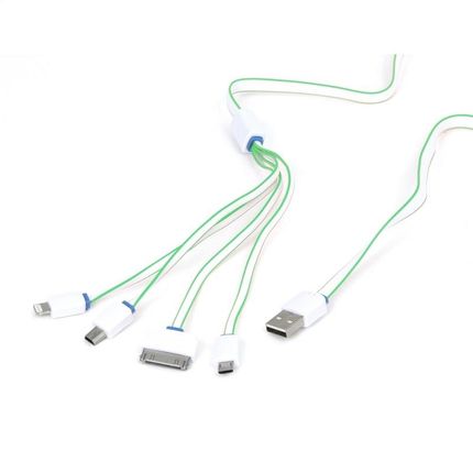 Omega Hydra Universal Charging Cable Kit 4 In 1: Micro Mini Usb Iphone4 + Lightning White & Green (OUCK4WG)