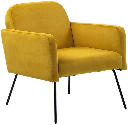 Beliani Welurowy fotel w stylu retro do salonu smukłe czarne metalowe nogi żółty Narken