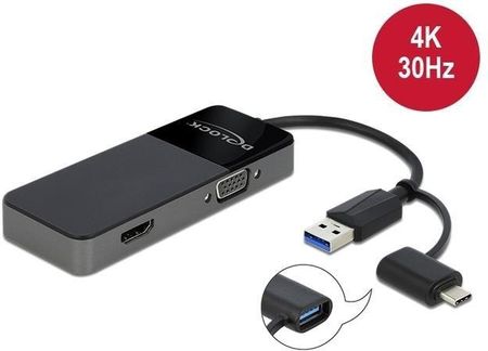 Delock Kabel adapter USB-A USB-C (M) - HDMI + VGA (F) czarny 0,12m (64085)