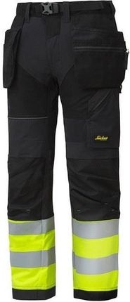 Snickers Workwear 6931 Spodnie Odblaskowe FlexiWork+ z workami kieszeniowymi (kolor czarno-żółty), EN 20471/1