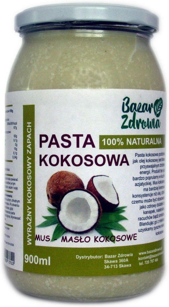 Pasta kokosowa 900g bez dodatków naturalna BAZAR ZDROWIA - Ceny i opinie -  