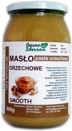 Masło orzechowe pasta peanut butter SMOOTH - gładkie 900g BAZAR ZDROWIA