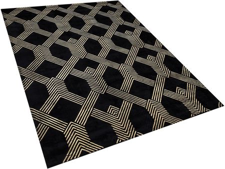 Beliani Ręcznie pleciony dywan geometryczny wzór 160 x 230 cm czarno-złoty wiskoza Vekse