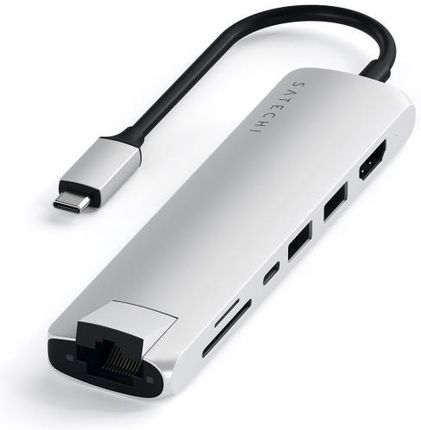 Satechi USB-C Slim Multiport Ethernet HUB Srebrny (STUCSMA3S)