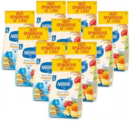Nestle Kaszka Mleczno-Ryżowa 5 Owoców dla niemowląt po 9 Miesiącu 10x330g
