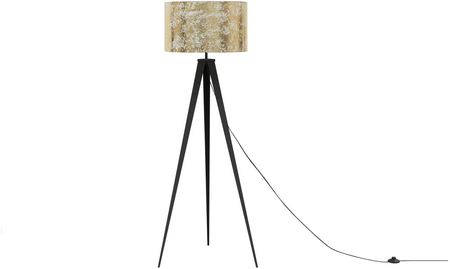 Beliani Lampa podłogowa trójnóg metalowa z tekstylnym złotym kloszem Stiletto