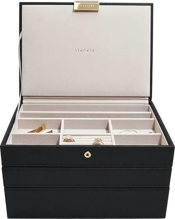 Stackers Pudełko Na Biżuterię Potrójne Classic Velvet Czarne