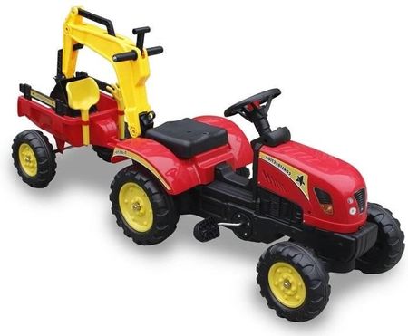 Leantoys Traktor Z Przyczepą I Łyżką Przód I Tył Czerwony Pedały 3009