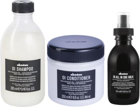 Davines OI Oil Zestaw do każdego rodzaju włosów szampon 280ml + odżywka 250ml + mleczko ułatwiające stylizację włosów 135ml