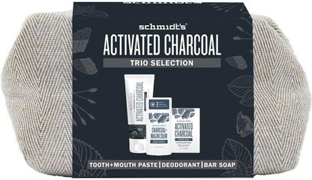Schmidt’s Activated Charcoal Trio Selection Zestaw z węglem aktywnym do pielęgnacji ciała dezodorant 58ml + pasta do zębów 100ml + mydło w kostce 1