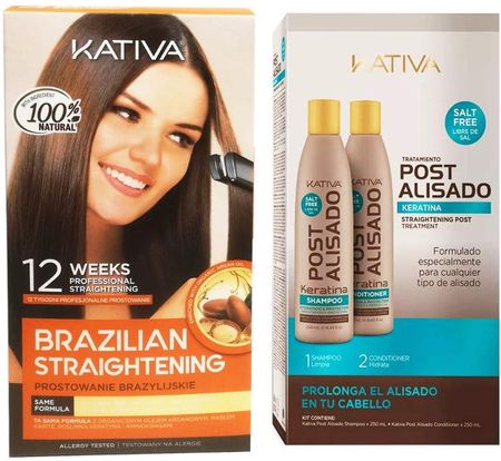 Kativa Alisado Brasileno and Post Alisado Zestaw zestaw do keratynowego prostowania włosów + zestaw do pielęgnacji po keratynowym prostowaniu