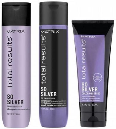 Matrix Total Results Color Obsessed So Silver zestaw do włosów siwych  szampon 300ml + odżywka 300ml + maska 200