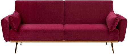 Beliani Sofa rozkładana 3-osobowa retro kanapa z funkcją spania welurowa burgundowa Eina