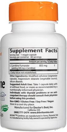 Doctor'S Best L-Carnitine Fumarate Fumaran L-Karnityny 855Mg 60Kaps  Reduktor tuszczu - Ceny i opinie - Ceneo.pl