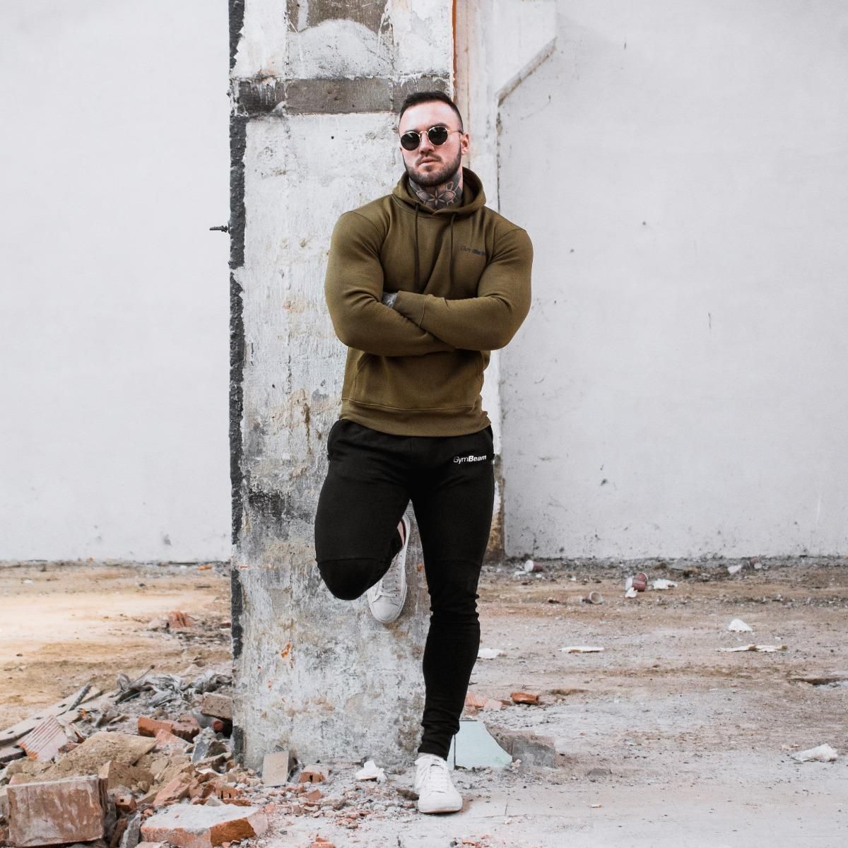 GymBeam Męska bluza z kapturem Athlete Military Green Black - zdjęcie 1 GymBeam Męska bluza z kapturem Athlete Military Green Black