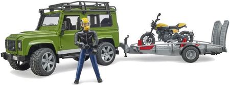 Bruder 02589 Land Rover Defender z przyczepą, motocyklem i figurką