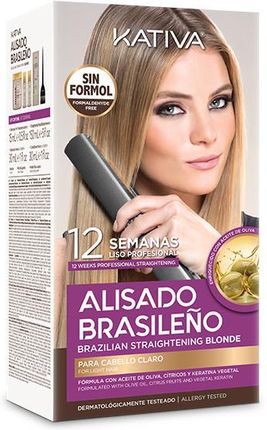 Kativa Alisado Brasileno Blonde Zestaw do keratynowego prostowania włosów blond: szampon przed zabiegiem 15ml + szampon po zabiegu 30ml + odżywka 30ml