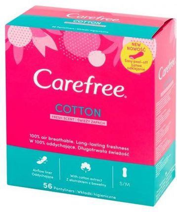 Carefree Cotton Wkładki Higieniczne Fresh Scent Świeży Zapach 1 Op. 56 Szt.