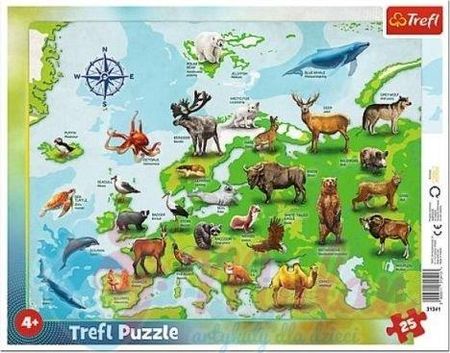 Trefl Puzzle ramkowe 25el. Mapa Europy Ze Zwierzętami 31341